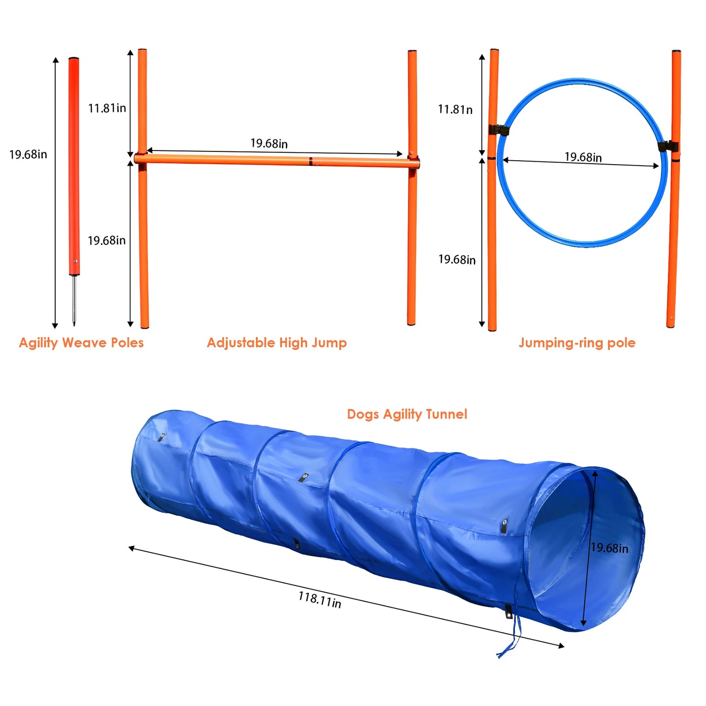 Dog Agility Obstacle Kit Agility Dog Course Dog Tunnel Jump Ring, Jump Pole, Weave Pole For Outdoor Agility Training For Dogs