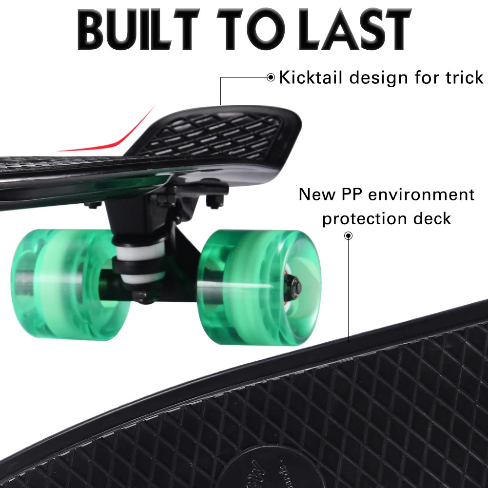 4 Colors Aluminum Trucks Professional Skateboards Penny Board 22 Inch 22*6'' Sturdy PP Plus Fiberglass Deck Mini Cruiser Skateboard for Boys and Girls with EN13613 Outdoor Sport Activities Supplies