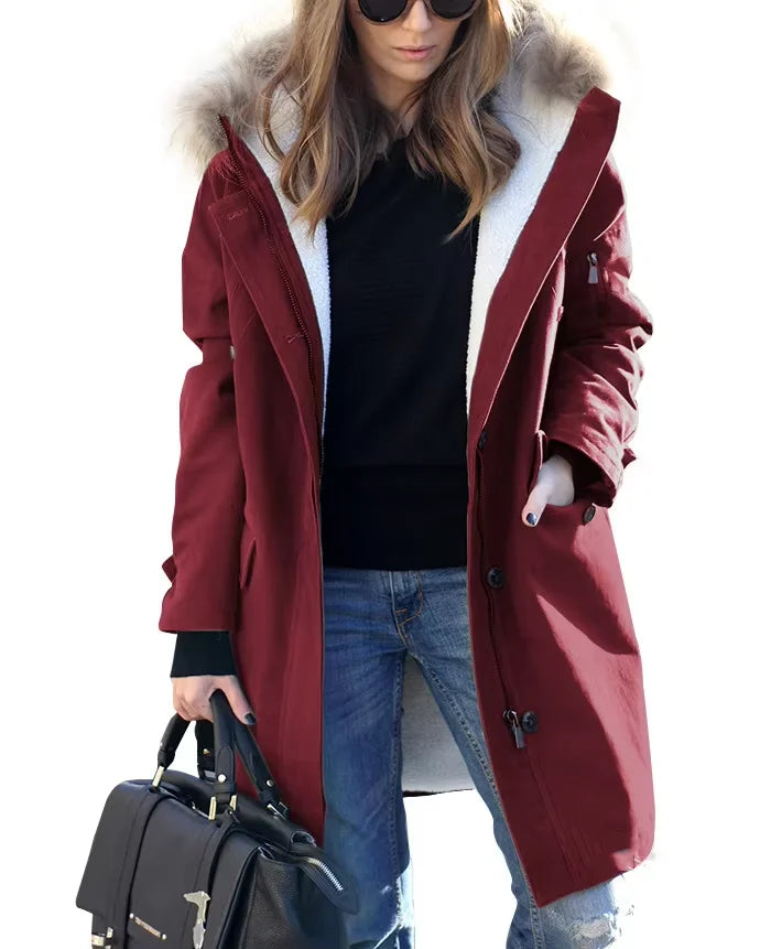 BEST PRICE S-3XL Plus Size Women's Autumn and Winter Warm Ladies Hooded Outdoor Fur Collar Women's Jacket Hooded Windbreaker Trench Coats Ladies Clothing Supplies.
