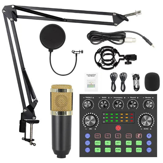 NEW Full Set Black/Silver/Gold Color Professional BM800 Condenser Wireless Microphone Kit with V8 Sound Card Mixer Controller Set Live Streaming Mic Podcast Tools Set
