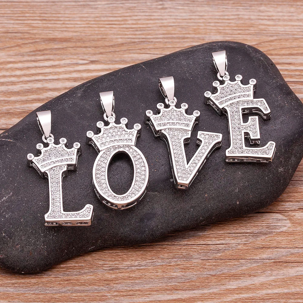 Hot Sale A-Z Letters Crown Pendant Initial Alphabet Necklace For Women Men Accessories Name Jewelry  Party Birthday Gifts