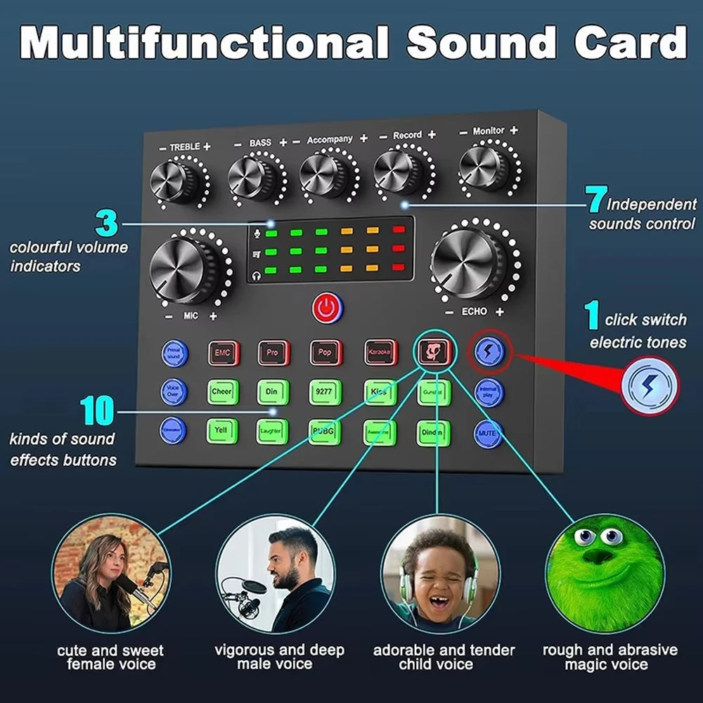 NEW Professional V8S Audio Mixer with Voice Changer, Podcast Mixer, Sound Card for Phone Gaming Karaoke Studio Live Streaming Podcast Supplies