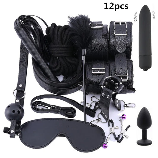 BDSM Kits Adult Products Sex Toys Handcuffs Whip Gag Sextoy Whip Anal Plug Vibrator Bdsm Bondage Set Sex Toys for Couples Women