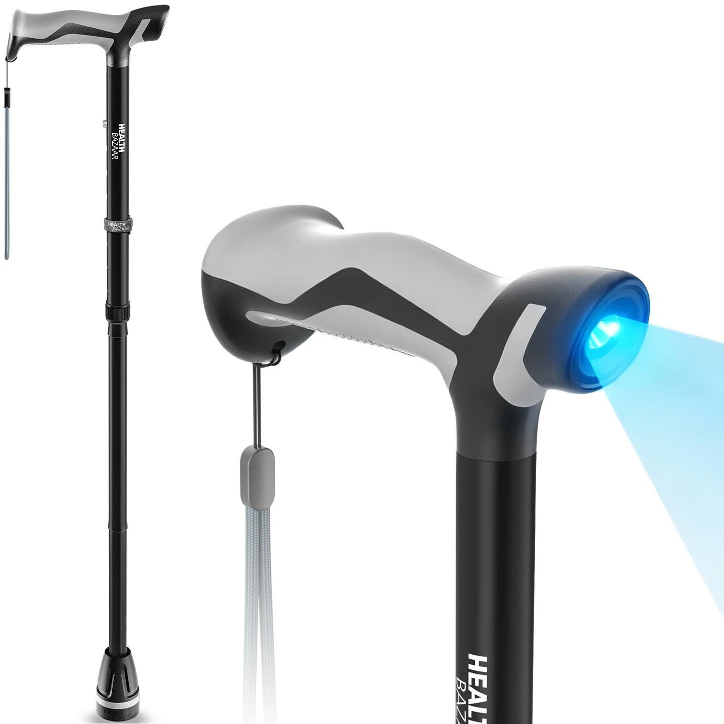 Hot-Sale New Industrial Lightweight Durable Adjustable Aluminum Alloy Walking Cane Flashlight Night Hiking Hospital Ergonomic Non-Slip Disability Tools Health Care Accessories