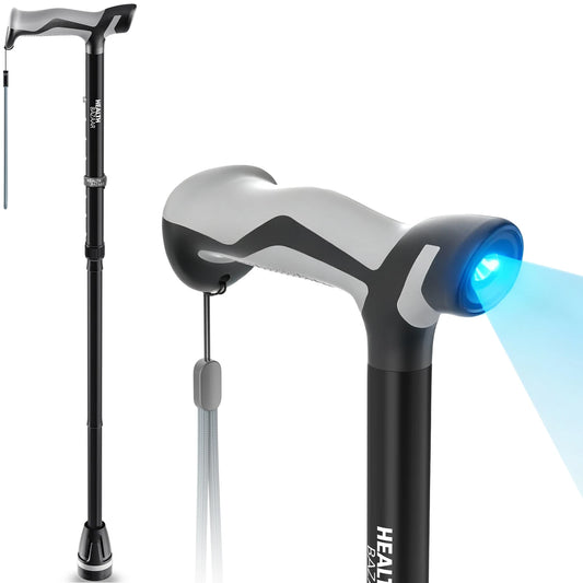 Hot-Sale New Industrial Lightweight Durable Adjustable Aluminum Alloy Walking Cane Flashlight Night Hiking Hospital Ergonomic Non-Slip Disability Tools Health Care Accessories