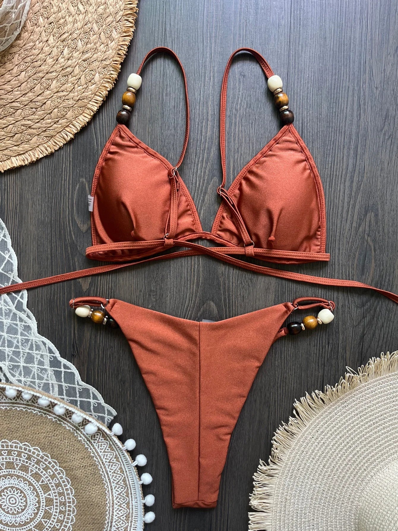 NEW Arrivals 10 Colors Sexy Shinny Triangle Top Double Lined Fabric Swimwear Women Beads Brazilian Bikini Swimsuit S-L Ladies Beachwear Swimming Pool Summer Bathing Apparel Sets Clothing Supplies