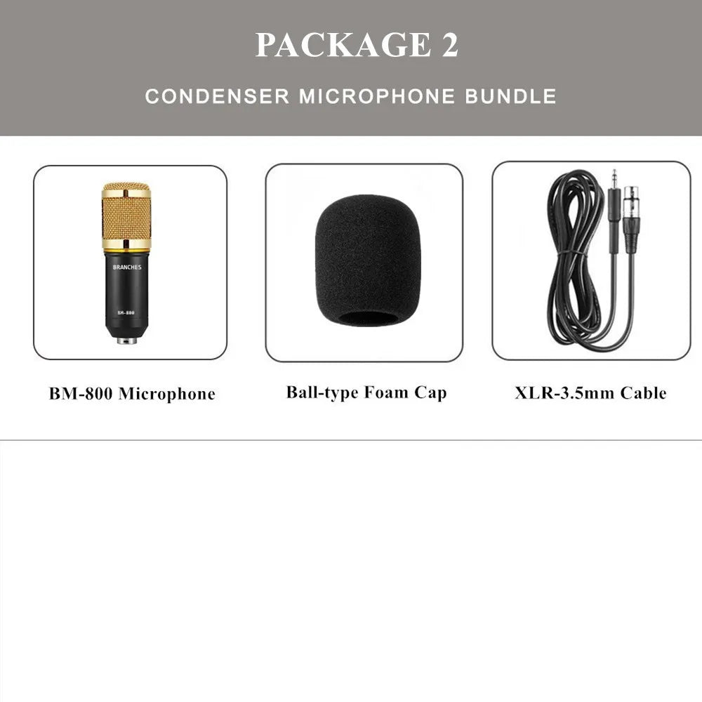 BM-800 Professional Condenser Microphone Kit BM 800 Karaoke Studio Mic For Recording Computer With Shock Mount+Foam Cap+Cable
