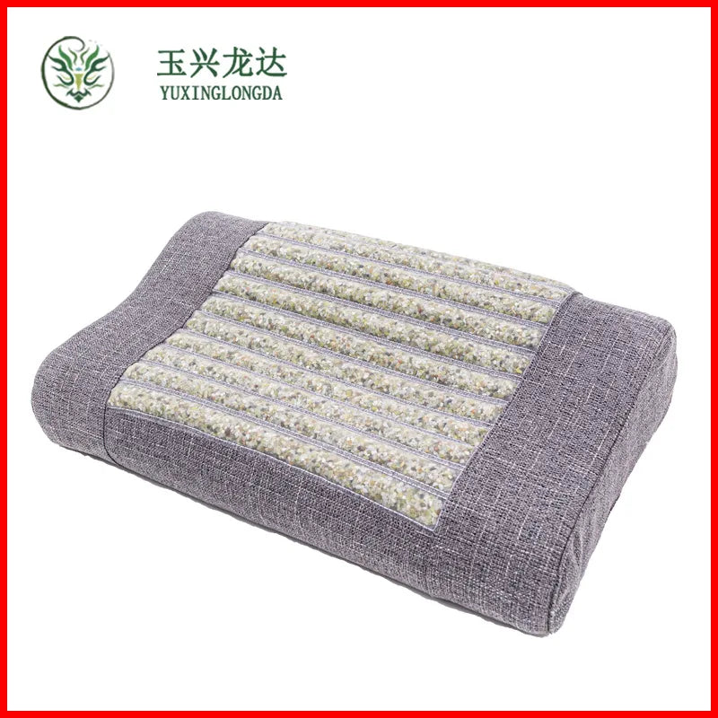 Natural Jade Crystal Tourmaline Memory Foam Jade Pillow Ergonomic Cervical Neck Support Cooling Sleep Pillow for Adult Night Rest Relaxation Head Massage Accessories Health Care Supplies