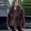 New Arrivals 5 Colors S-XL Women's Artificial Fox Fur Elegant Winter Warm Turn-Down Collar Down Filled Plain Dyed Woven  Plush Coat Outdoor Snow Boots Outerwear Jackets Ladies Winter Clothing Supplies