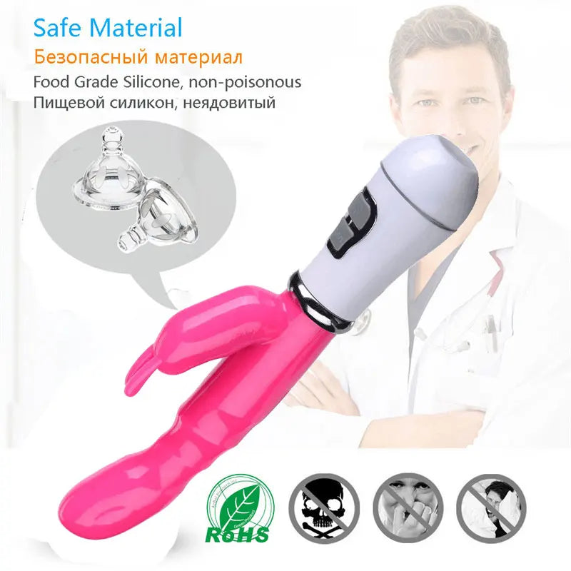 G-Spot Dildo Rabbit Vibrator Dual Vibration Waterproof Vagina Clitoris Massager Sex Toys for Women SP015