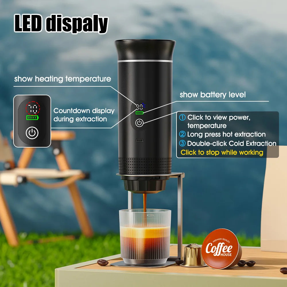 20 Bar Powerful USB Rechargeable Electric Coffee Espresso Maker with Hot Water System for Holiday Entertaining Outdoor Travel Camping Beach Picnic Coffee Maker Machine Home Office Drinkware Accessories