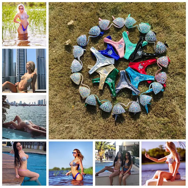 10 Colors Luxurious Diamond Sexy Bikini Crystal Bikini Swimwear Plus  Sizes Rhinestone Swimsuit Summer Beachwear