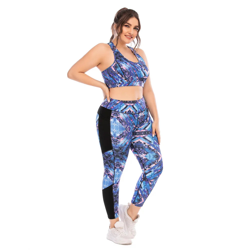 L - 3XL New Women Yoga Suit Gym Sport Running Sets Sportswear Sport Suits Plus Size For Female  Big Large Tracksuit Tacking Wear