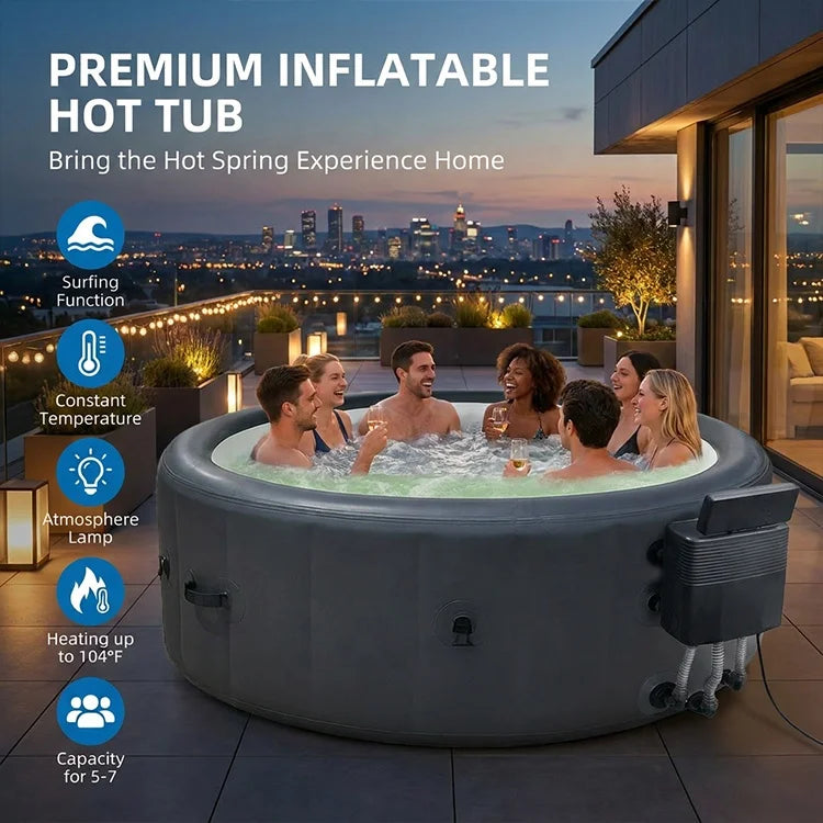 NEW Arrivals 216cm Inflatable Spa 1726Lt Large Capacity Electric Power Hot Tub for 5-7 Person Portable Massage Jacuzzi Pool with 170 Air Jets & Rapid Heating 40*C Air Bubble Bath Fitness Recovery Health Care Massage Supplies