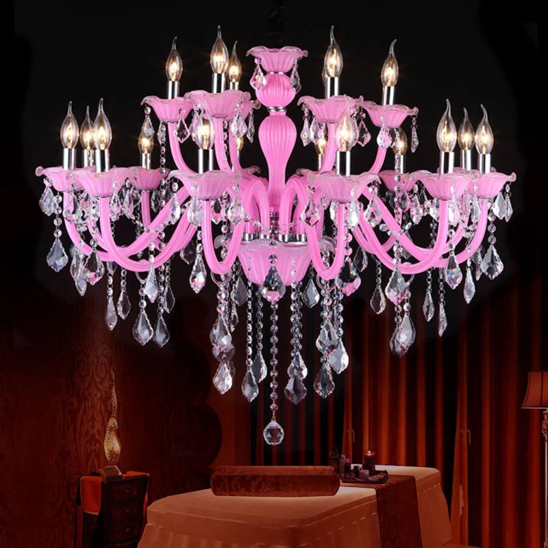 HOT SALE 6/8/10/15/18 Lights Villa Home Living Room Pink Luxury Maria Theresa Crystal Pendent Lamp Art Decoration Girls' Room Candle Lamps  Restaurant Bedroom Luxury Chandelier