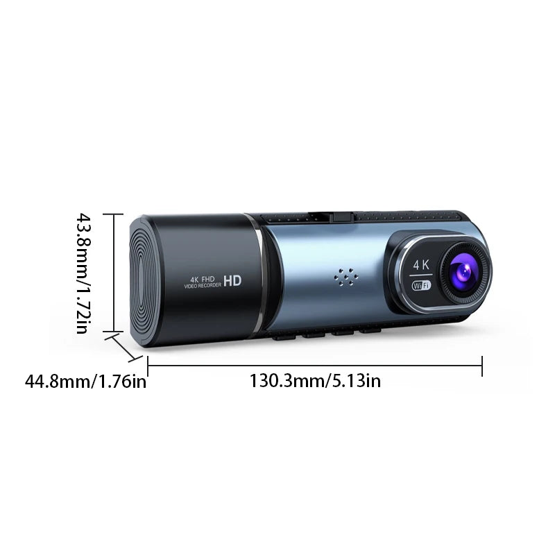 360* Degree 4K Driving Recorder 3.16 Inches IPS Screen Night Vision Three-Way Recording Wi-Fi App Connection Car Wireless Dashcam Camera Loop Recording Vehicle Safety Driving Products