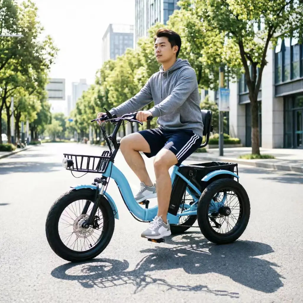 Fat Tires Folding Electric Cargo Tricycle 18 Inch Brushless Pedal Assisted Electric Tricycle 48V 13Ah Lithium Battery Disc Brake 3-Wheel Cargo Bike 7-Speed 25km Max Speed Carbon Steel Electric Bike