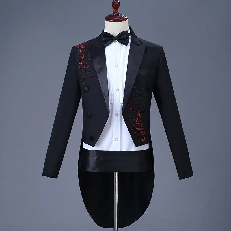 Boutique Gala HOT SALE 5 Colors Men Royal Suit Gentleman Diamonds Luxury Tuxedo Red Carpet Celebrities Clothes Opera Concert Wedding Evening Prom Business Night Party Male Luxury Apparel Supplies