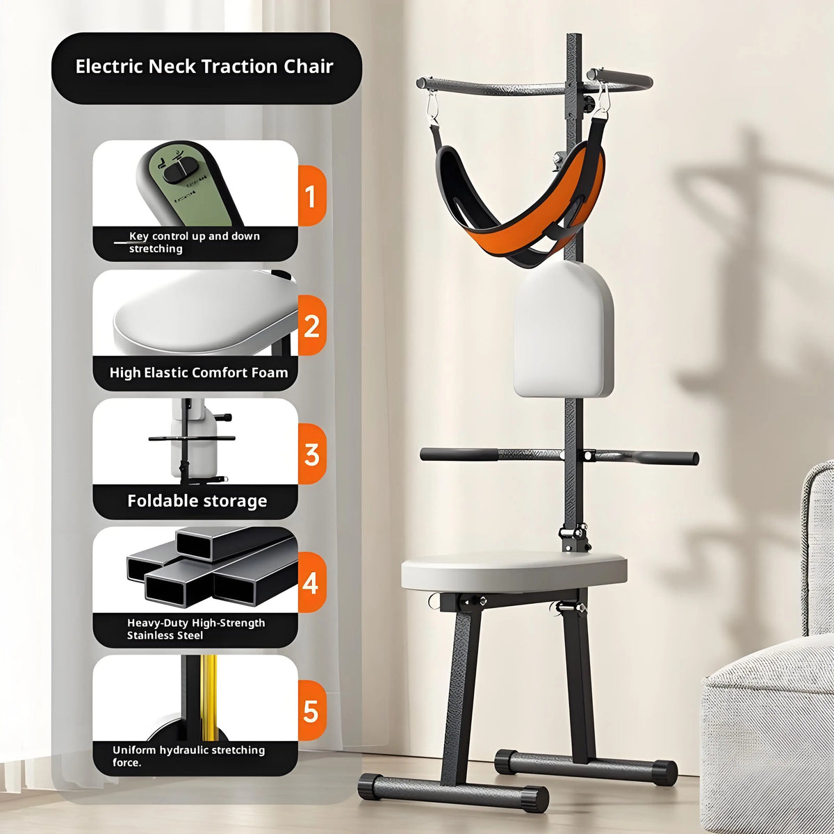 Electric Stainless Steel Waterproof Stretching Chair Household Cervical Tractor Lumbar Stretching Collapsible Health Care Supplies
