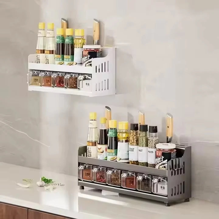 Wall Mounted Canned Food Storage Rack Kitchen Utensils Organizer Bottle Shelf Spice Knife Storage Racks Home Kitchenware Tools Set Cooking Accessories