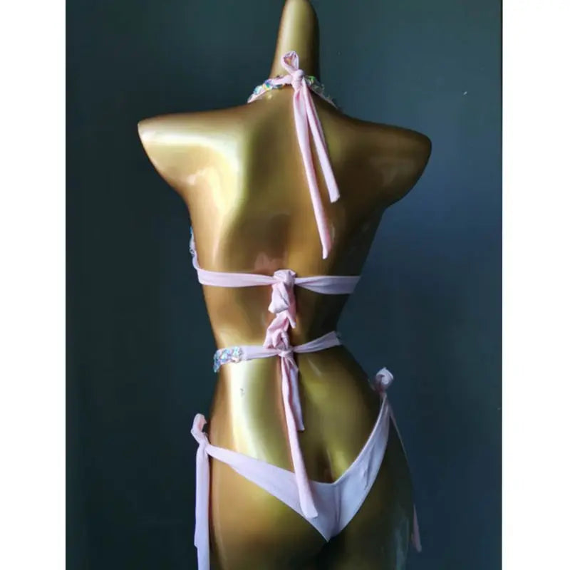 Black/Pink/Golden/Silver Color Luxury Diamond Rhinestones Bikini Set Sexy Women's Swimwear Swimsuit Beachwear Bathing Suit Bling Crystal Stones Summer Beach Ladies Outfits