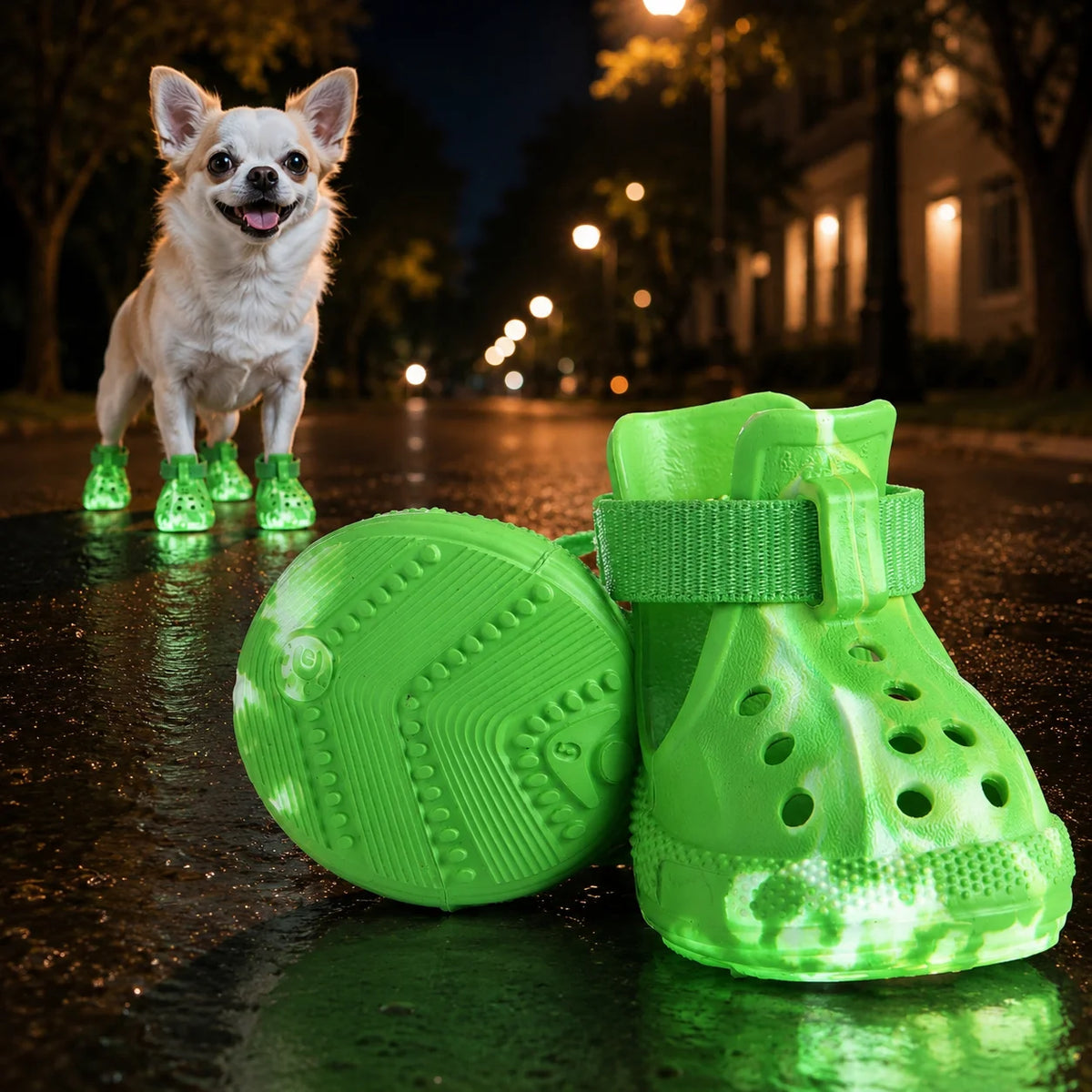 NEW Arrivals 8 Colors Hot Summer Pavement Dog Rain Shoes with Holes Anti Slip Paw Protectors Waterproof Noctilucent Dog Boots Night Walking Anti-Lost Shoes Pets Apparel Accessories