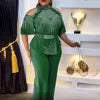NEW Arrivals 2 Pcs Set 4 Colors African Women Tops and Pants Plus Size Fashion Casual Suit Europe America Suits Elegant Office Lady Clothing for Wedding Guest Birthday Evening Prom Party African Ladies Luxury Apparel Supplies