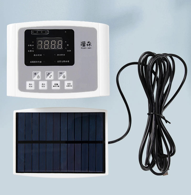 NEW Arrivals Garden Drip Irrigation Device Double Pump Controller Timer System, Solar Energy Intelligent Automatic Watering Device for Plants Trees Flowers Garden Watering Accessories