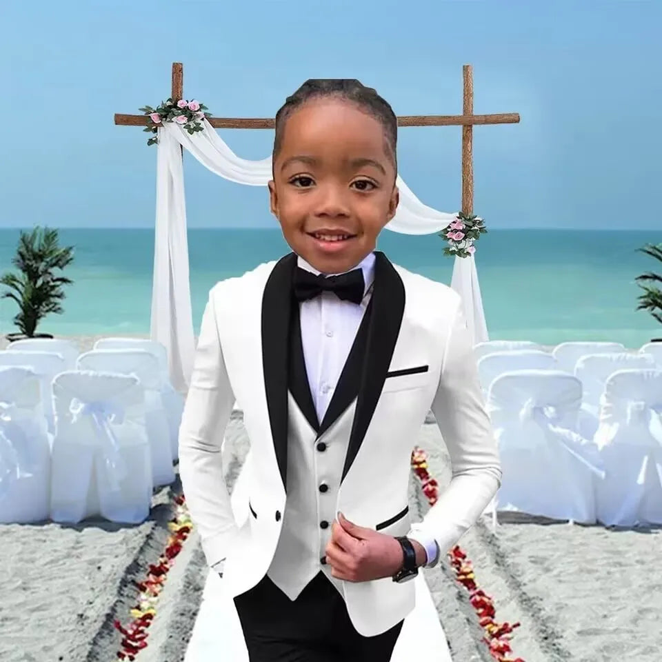 3 PCS Set 8 Colors Boys Luxury Suit Blazer Vest Pants Jacket Gentleman Clothes Sets 3-16T Kids Wedding Guest Evening Prom Birthday Party Formal Clothing Wedding Suits Children Luxury Apparel Supplies