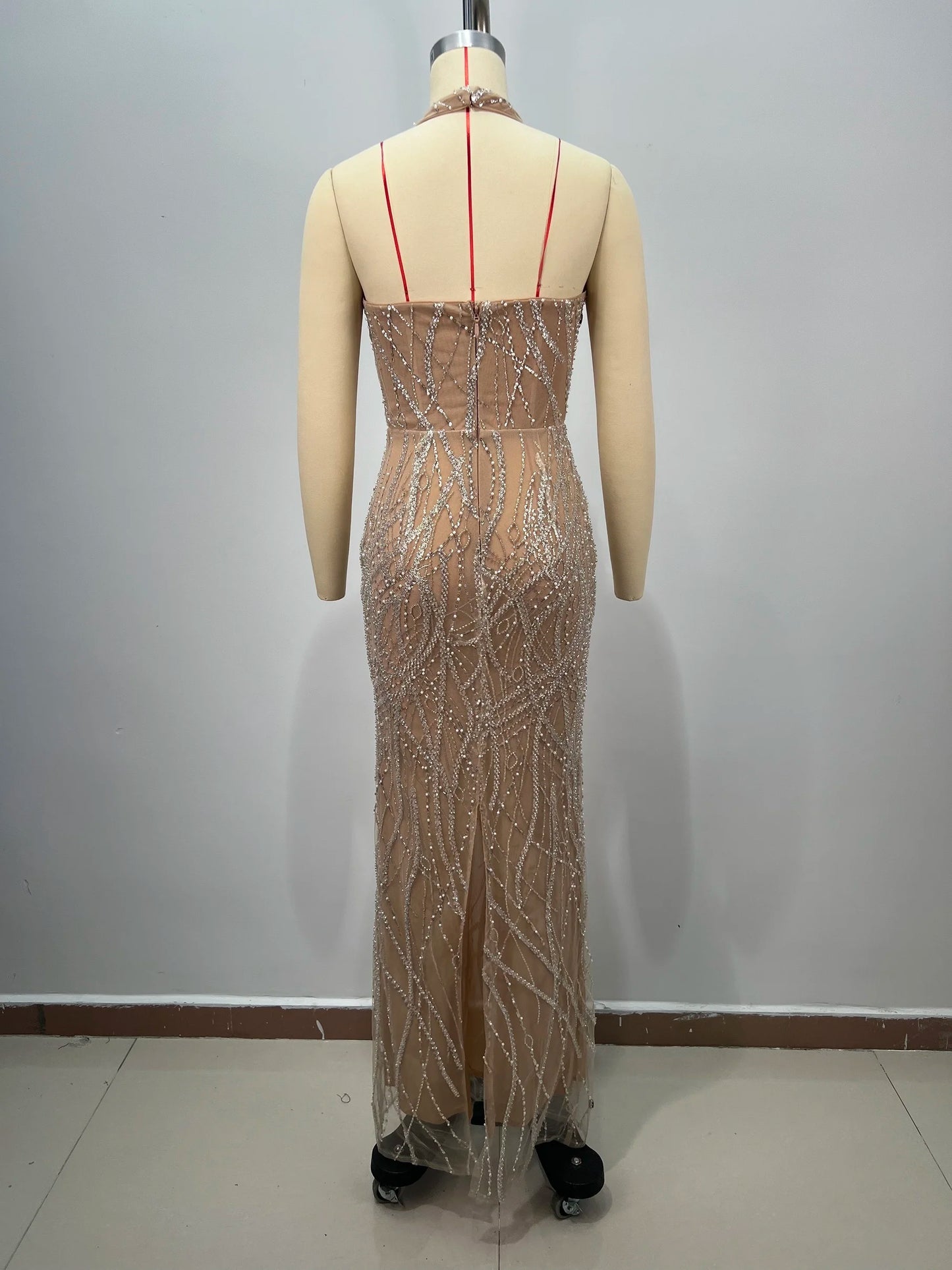 Boutique Gala HOT SALE Top Luxury Champagne Gold Crystal Beaded Halter Celebrities Red Carpet Floor-Length Dresses Flower Sequins Sleeveless Backless Business Dinner Evening Prom Party Formal Mermaid Maxi Long Gown Ladies For