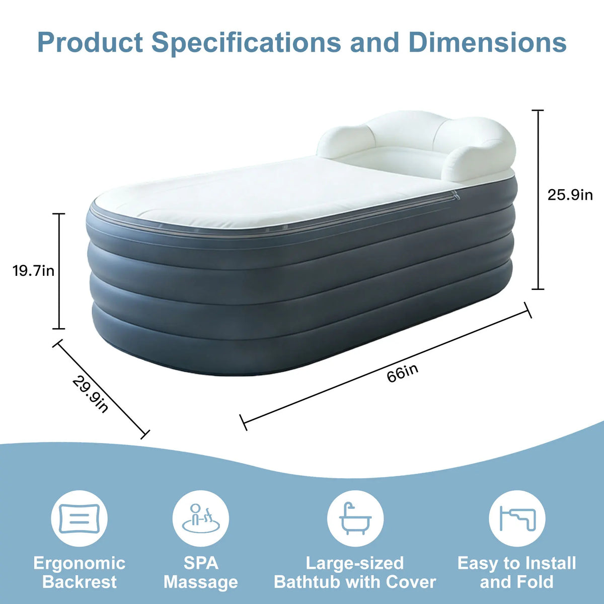 Inflatable PVC Bathtub Bubble Massage Mat Air Pump Remote Control Portable Outdoor Home Spa Bath Hot Tub Ice Bath Cold Plunge Jacuzzi Bathtub Fitness Recovery Health Care Supplies