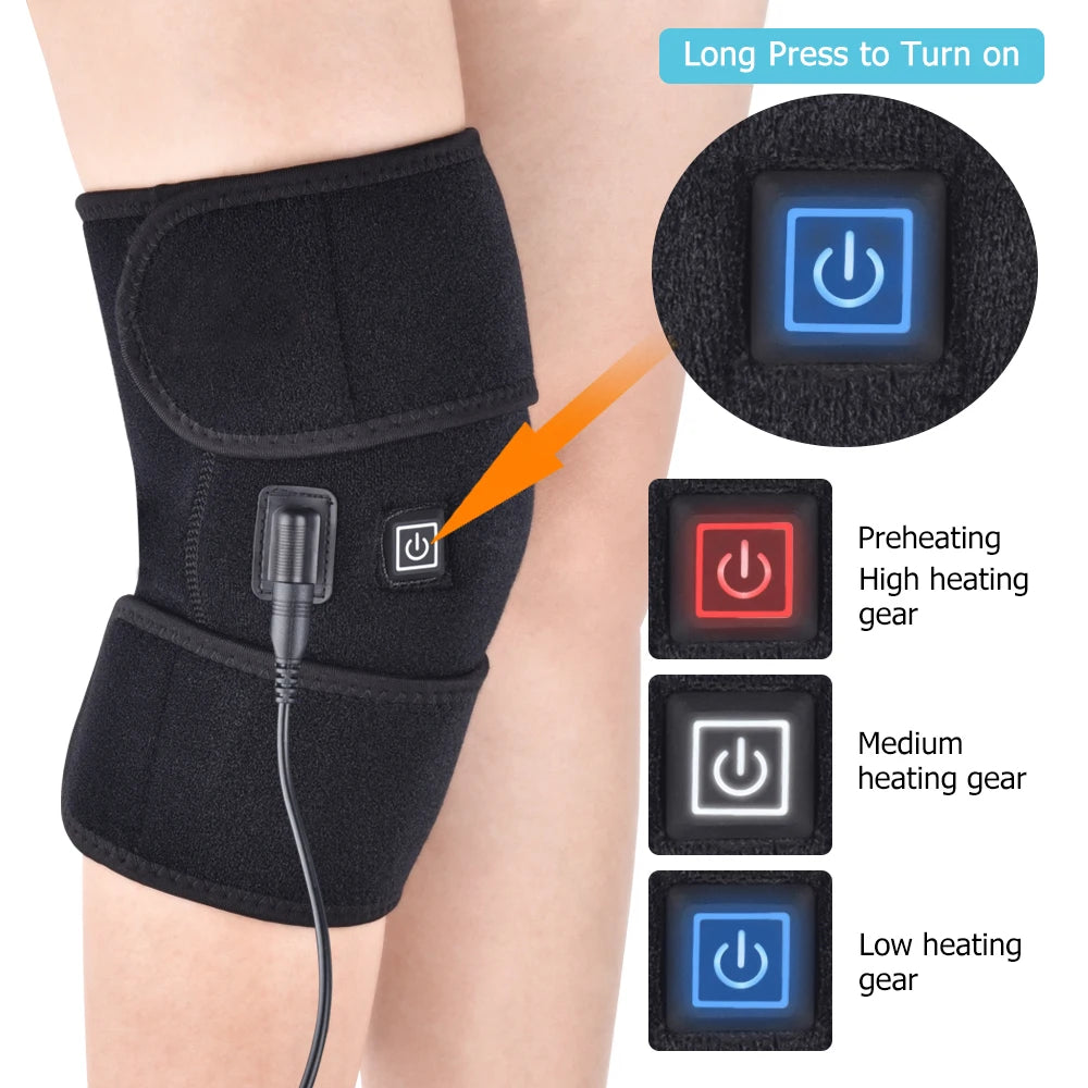 1 Pair Heated Knee Brace Wrap Heating Pad Knee Heating USB Electric Heat Pad 3 Adjustable Leg Warmer Belt for Men Women Arthritis Joint Pain Relief Perfect for Runners Cyclist Sports Injuries