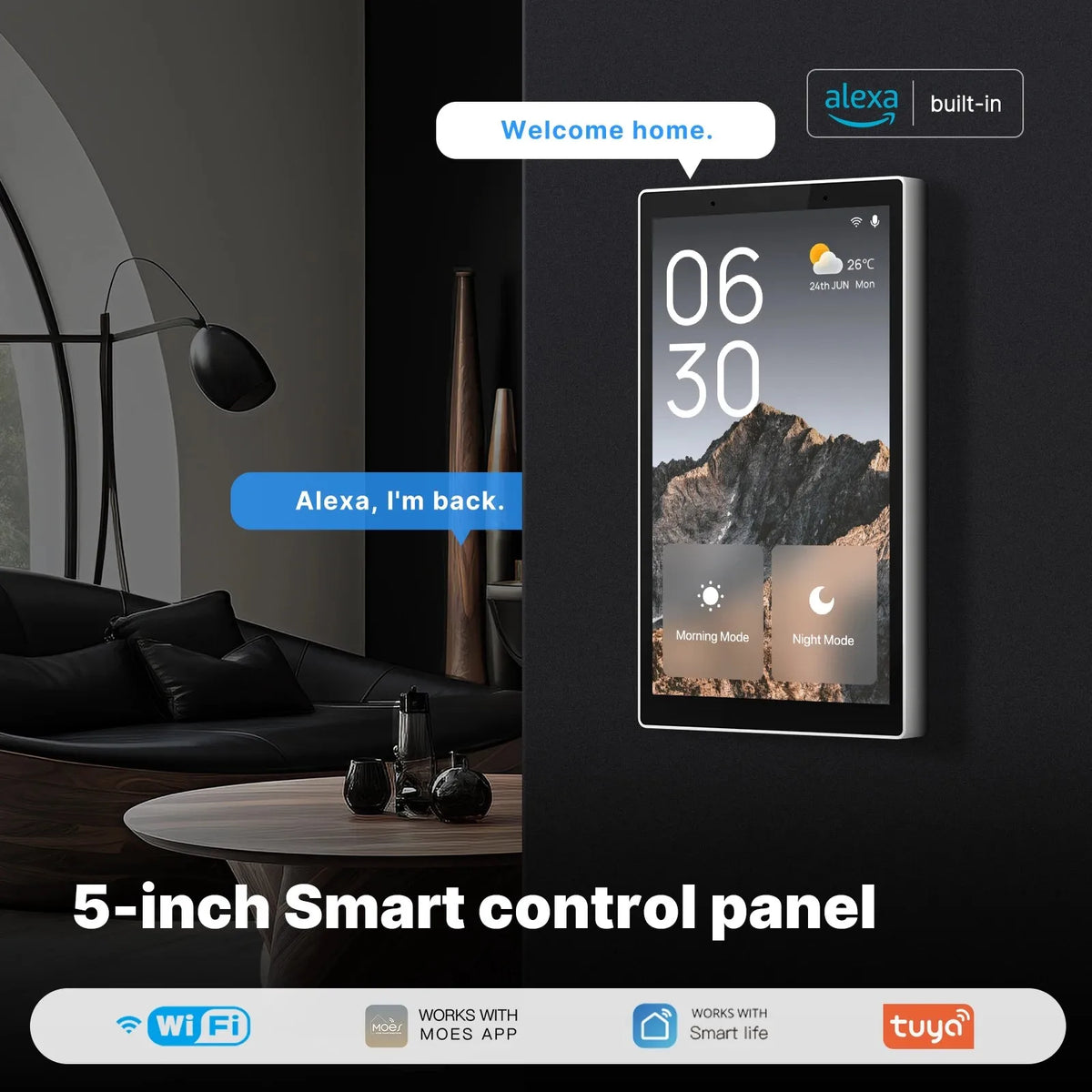 NEW Arrivals 5* Inch  Standard Touch Screen Alexa AI Home Automation Wi-Fi Smart Home Touch Control Panel Screen