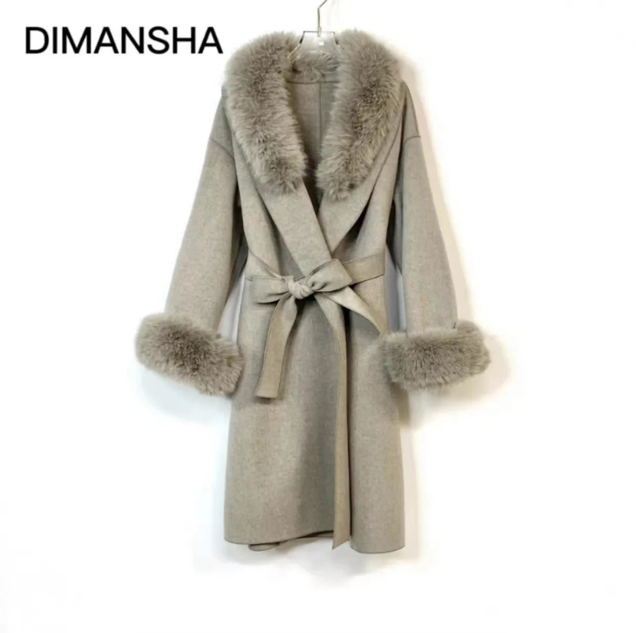 HOT SALE (Few Units Left) 5 Colors Small & Medium Size Luxury Cashmere & Wool New Autumn Winter Removable Real Natural Fox Fur Collar Cuffs Trench Jacket Women Long Belted Woolen Blend Cashmere Coat Ladies Winter Luxury Appar