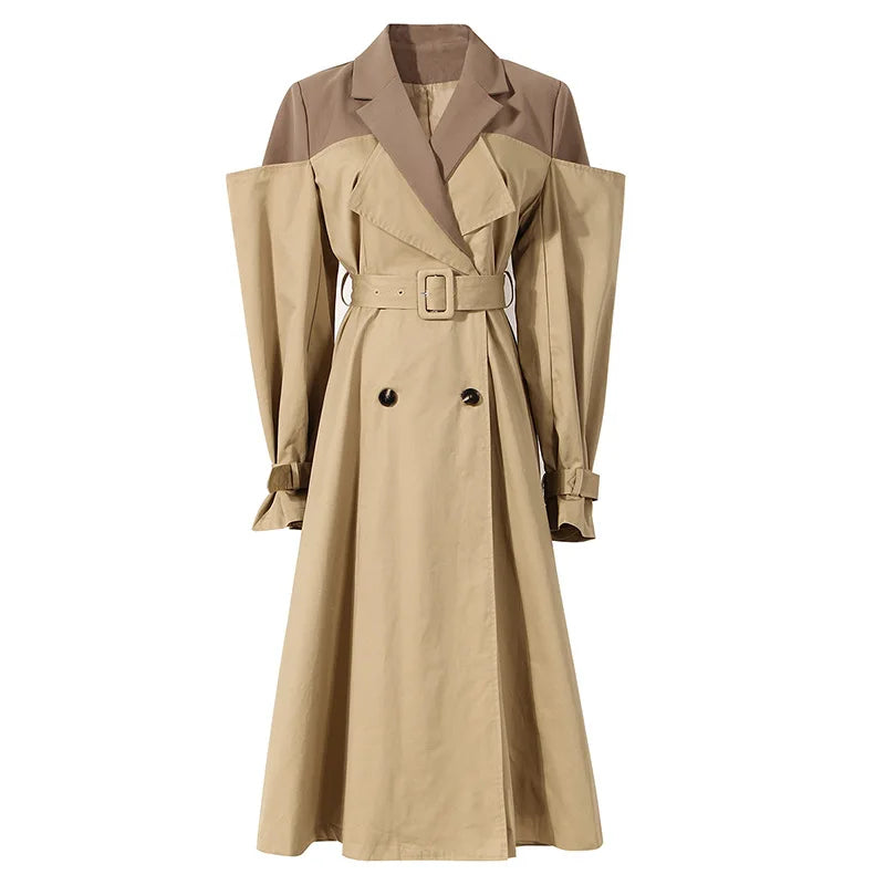 NEW Arrivals  Autumn Winter Vintage Unique Patchwork Lacing Slim Long England Elegant Baggy Pocket Trench Dress Windbreaker Coat Women's Jackets