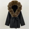 12 Colors Small Medium Size  New Winter Cashmere Wool Blends Women Natural Fox Fur Collar Hooded Slim Fit Suit Double Sided Woolen Trench Coat Women Winter Apparel Supplies