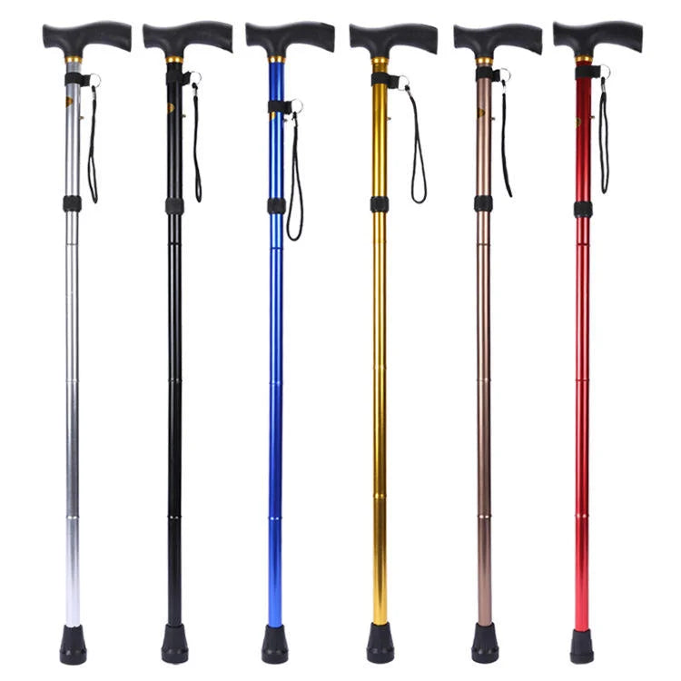 3 Colors Foldable Aluminum Alloy Walking Stick Plastic Handle Portable Trekking Poles Non-Slip Lightweight Telescopic 250 Lb Capacity Disability Tools