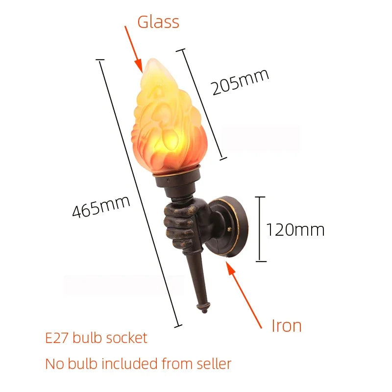 Medieval Castle Lamps Art Creative Aluminum Torch Hand Gothic Wall Lamp Outdoor Light Garden Yard Porch Living Room Bedroom Stair Aisle Corridor Lights
