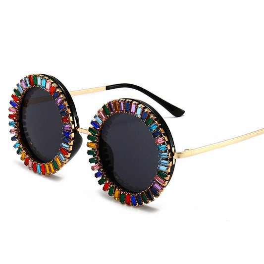 NEW Luxury Brand Designer Round Diamond Sunglasses Women Fashion Vintage Party Travel Steampunk Sun Glasses Sexy Ladies Shades UV400 Eyewear Accessories Supplies