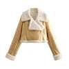 Women's New Fashion Faux Fur One Thickened Deep Warm Brown Double Sided Short PU Leather Jacket Short Coat Girls Autumn Winter Clothing Supplies