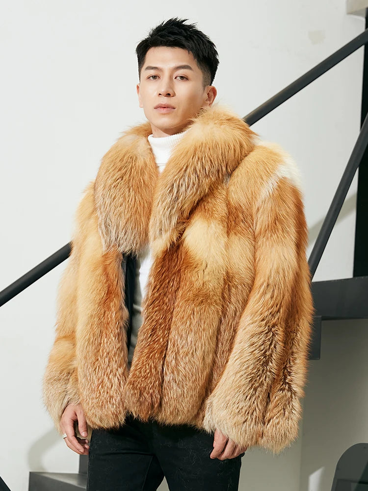 Boutique Gala HOT SALE M-3XL Plus Size NEW Luxury Thick Fuzzy Fluffy Real Red Fox Fur Coats Trendy Top  Quality Cozy Red Fox Fur Coat for Men Christmas Gift for Husband Lover Boyfriend Gentleman Luxury Apparel Supplies