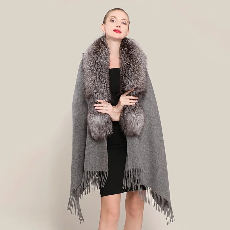 Boutique Gala HOT SALE  10 Colors Winter Warm 100% Real Fox Fur Long Shawl Luxury Women Fur Poncho Cape Evening Business Party Prom Wedding Guest Clothes Ladies Luxury Apparel Supplies.