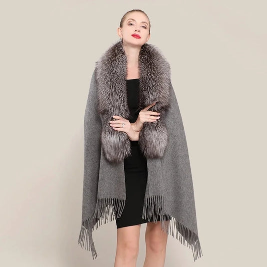 Boutique Gala HOT SALE  10 Colors Winter Warm 100% Real Fox Fur Long Shawl Luxury Women Fur Poncho Cape Evening Business Party Prom Wedding Guest Clothes Ladies Luxury Apparel Supplies.