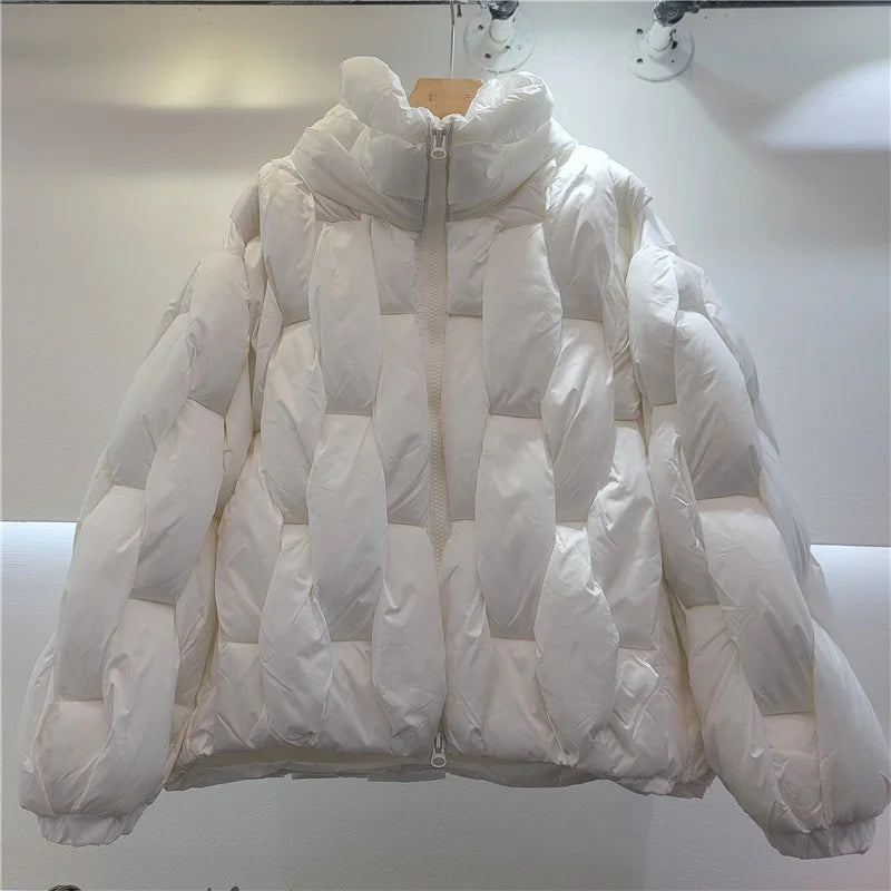 Brown/Black/Khaki Color Unique Knit Design Casual Stand Loose Thick Women Down Windbreaker Coat Custom Size Simple Winter Women's Coats Snow Outerwear Jackets Women Winter Apparel Accessories