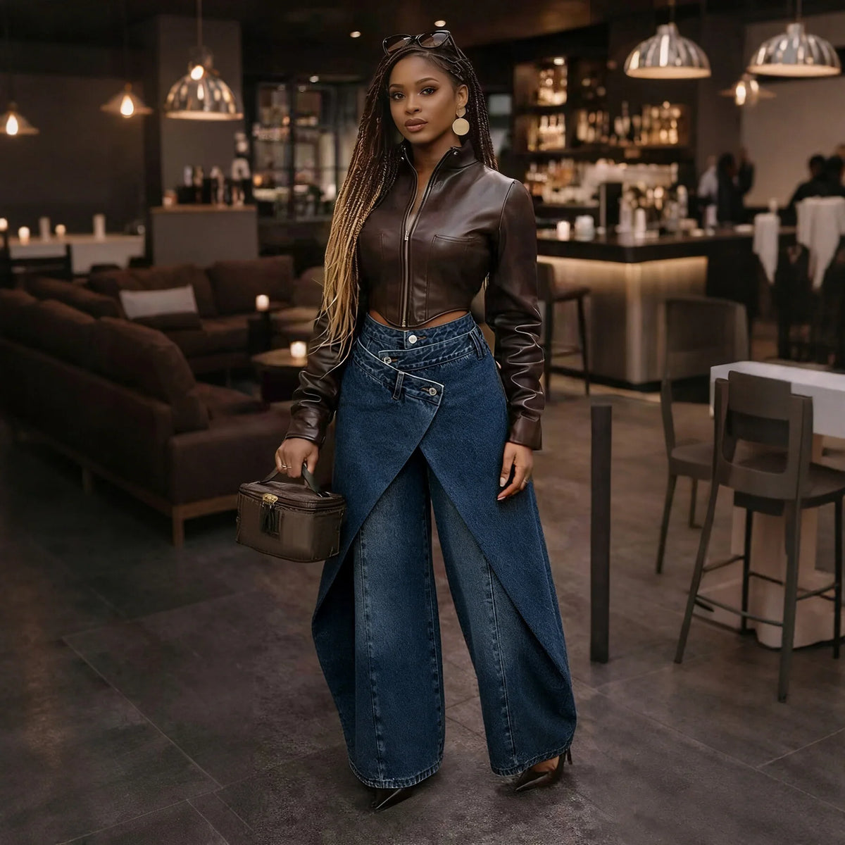 S-2XL  Retro Hot Girl Irregular Wide-Leg Pants High-Waisted Cross Metal Buckle Loose Streetwear Quick Dry Drapey Long Women Casual Clothing Supplies.