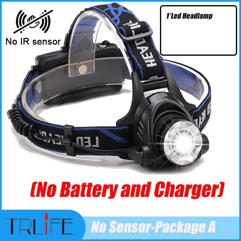 NEW Arrivals Motion Sensor Super 15000LM LED Headlamp T6/L2/V6 Zoomable Head lamp Flashlight Torch Headlight Lantern With LED Bulbs Lithium ION Battery Outdoor Camping Fishing Night Hiking Cycling