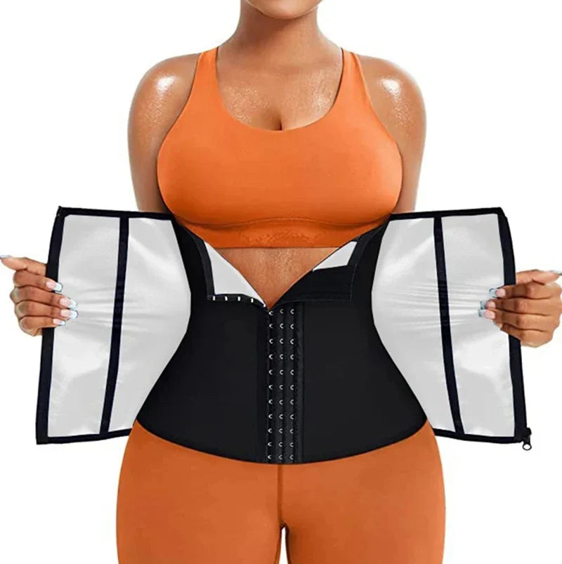 2 in 1 S-3XL Premium Women's Neoprene Waist Trainer Strap Sauna Wrap for Home Weight Loss Outdoor Running Gym Fitness Exercise Sweat Workout with Slimming Belt Belly Cincher Hooks