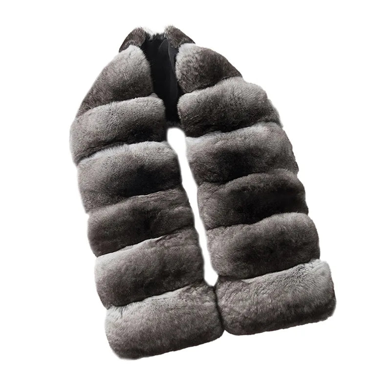 NEW Fashion Women's Winter Warm Natural Rex Rabbit Real Chinchilla Fur Short Scarf Chinchilla Ladies Luxury Apparel Accessories