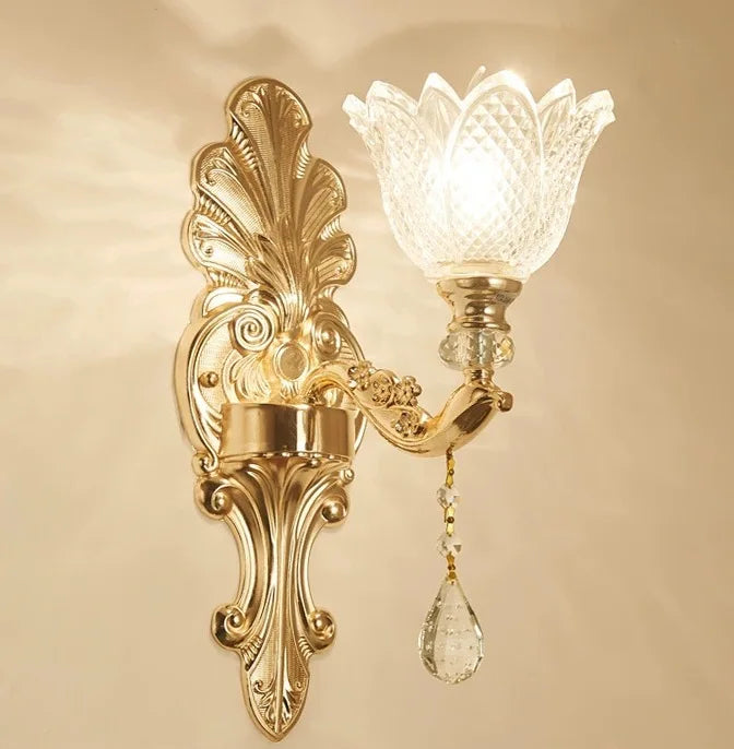 Villa Home Living Room Luxury Nordic Retro Crystal Gold Wall Lamp Living Background Wall Fitting Bedroom Bedside Corridor Lighting Candle Bracket Light