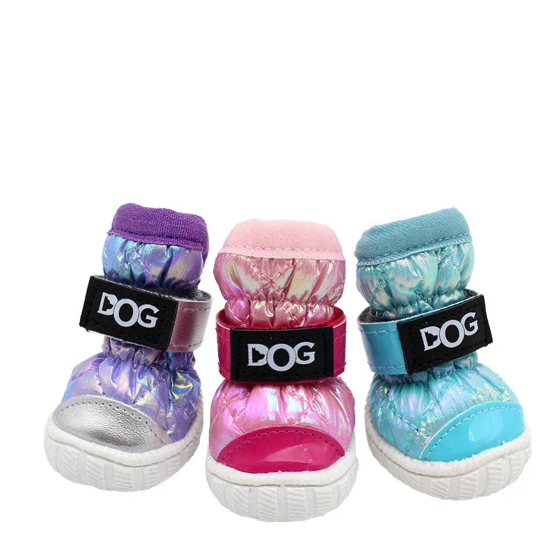 4 Colors Luxury Modern Pet Dog Shoes Waterproof Snow Boots Anti-Slip Solid Pattern Cotton Stocked Outdoor Boots